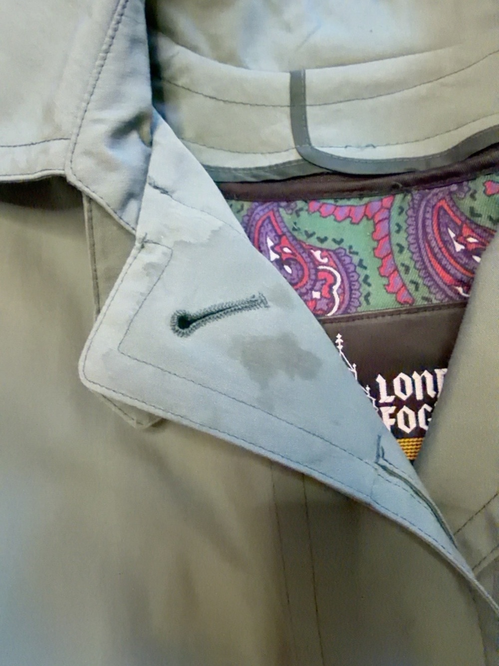 Vintage London Fog Sage Green Belted Trench Coat 4 Petite USA Paisley Liner - Picture 4 of 11